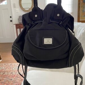 Lancel drawstring handbag nylon and leather brown